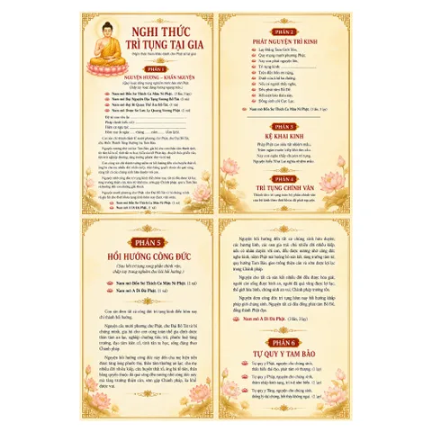 Bộ 2 Tờ Nghi Thức Trì Tụng Kinh Đại Thừa Tại Gia – Hướng Dẫn 6 Bước, 4 Mặt, Khổ 25x30