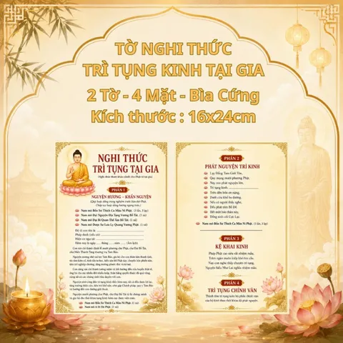 Bộ 2 Tờ Nghi Thức Trì Tụng Kinh Đại Thừa Tại Gia – Hướng Dẫn 6 Bước, 4 Mặt, Khổ 25x30