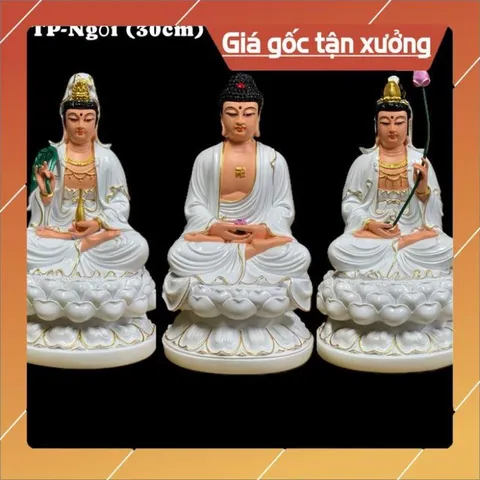 MÀU TRẮNG,  Bộ Tây Phương Tam Thánh cao 30cm, chất liêu poly CỰC RẺ