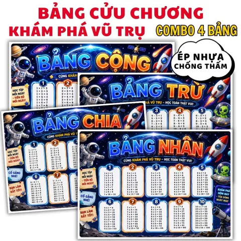 Bộ Bảng Cửu Chương A4 ( Cộng -Trừ -Nhân- Chia) Ép Plastic – Hình Dễ Thương Cho Bé Tiểu Học, Học Nhanh Nhớ Lâu HOẢ TỐC