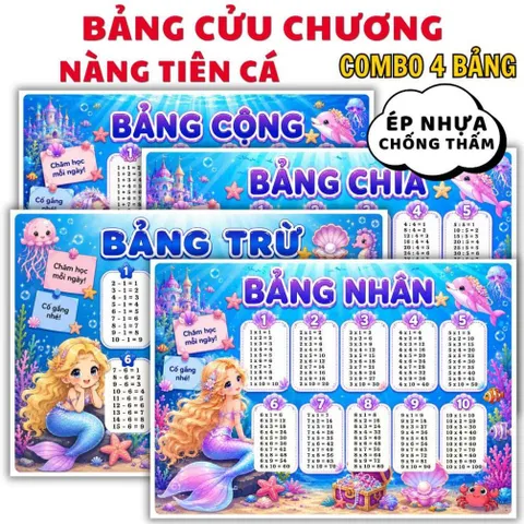 Bộ Bảng Cửu Chương A4 ( Cộng -Trừ -Nhân- Chia) Ép Plastic – Hình Dễ Thương Cho Bé Tiểu Học, Học Nhanh Nhớ Lâu HOẢ TỐC