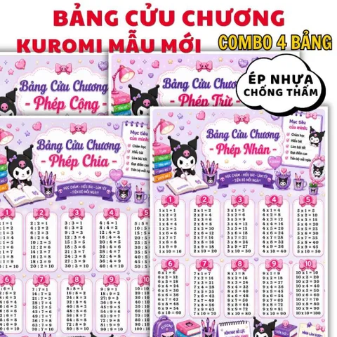 Bộ Bảng Cửu Chương A4 ( Cộng -Trừ -Nhân- Chia) Ép Plastic – Hình Dễ Thương Cho Bé Tiểu Học, Học Nhanh Nhớ Lâu HOẢ TỐC