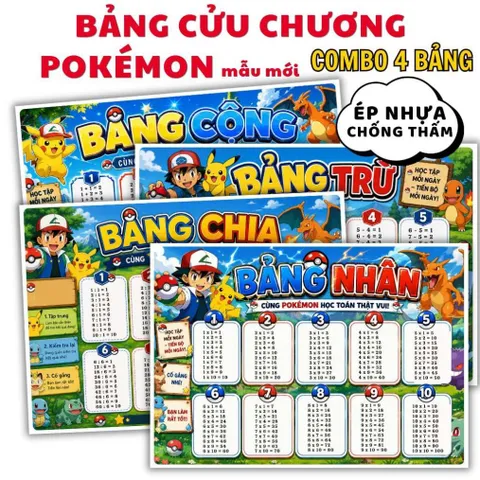 Bộ Bảng Cửu Chương A4 ( Cộng -Trừ -Nhân- Chia) Ép Plastic – Hình Dễ Thương Cho Bé Tiểu Học, Học Nhanh Nhớ Lâu HOẢ TỐC