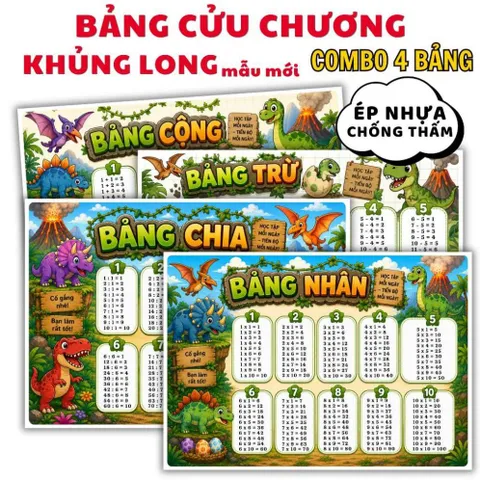 Bộ Bảng Cửu Chương A4 ( Cộng -Trừ -Nhân- Chia) Ép Plastic – Hình Dễ Thương Cho Bé Tiểu Học, Học Nhanh Nhớ Lâu HOẢ TỐC
