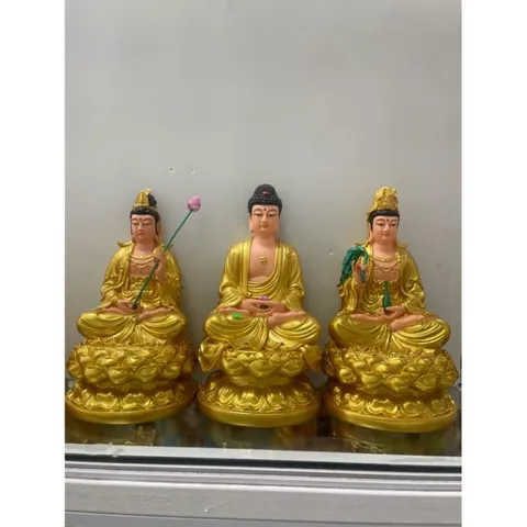 Bộ Tây Phương Tam Thánh, Tam Thế Phật, A Di Đà, Quan Âm, Đại Thế Chí chất liệu poly cao 30cm