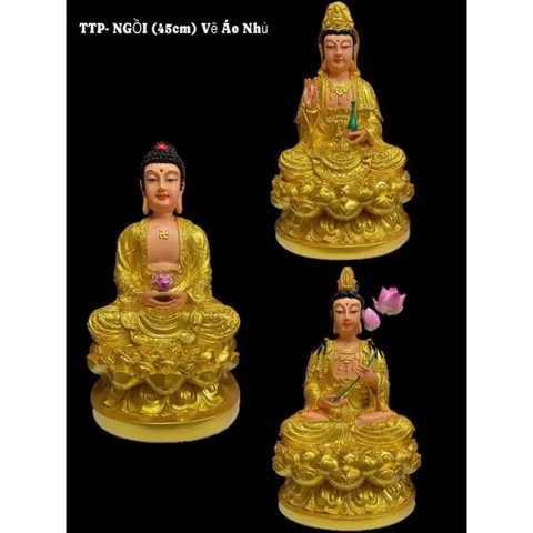 Bộ Ta Bà Tam Thánh, Tam Thế Phật cao 45cm chất liệu poly hàng đẹp