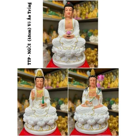 Bộ Ta Bà Tam Thánh, Tam Thế Phật cao 45cm chất liệu poly hàng đẹp