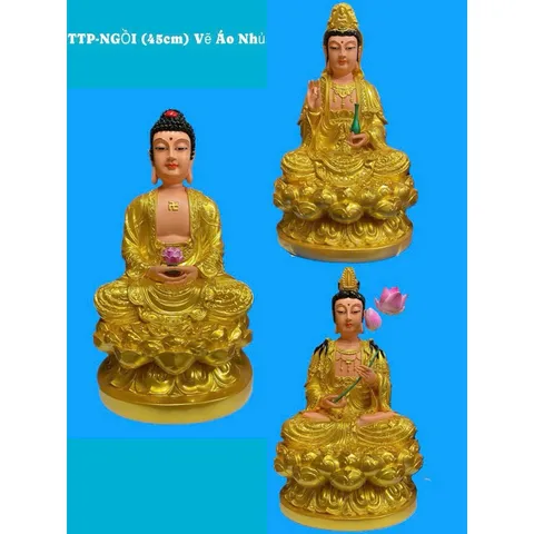 Bộ Ta Bà Tam Thánh, Tam Thế Phật cao 45cm chất liệu poly hàng đẹp