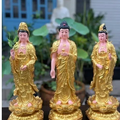 Tôn Tượng Tam Thánh Tây Phương 45CM màu vàng cực đẹp