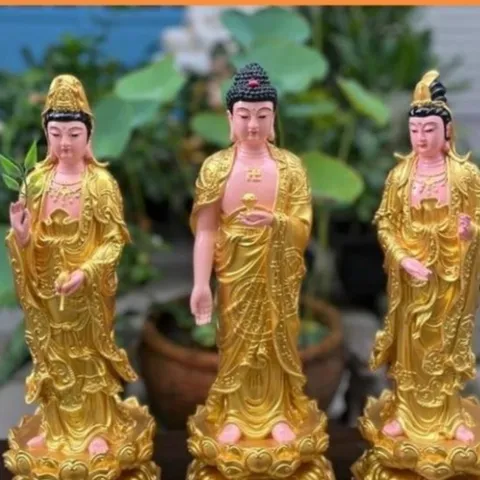 Tôn Tượng Tam Thánh Tây Phương 45CM màu vàng cực đẹp