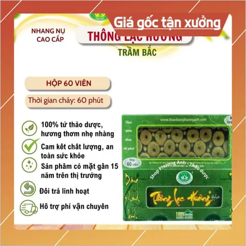 Nhang nụ Trầm bắc -Nhang viên Trầm bắc -: THÔNG LẠC HƯƠNG - Hộp 60 viên - Nhang Sạch Hương Trầm Bắc, Hương Quế