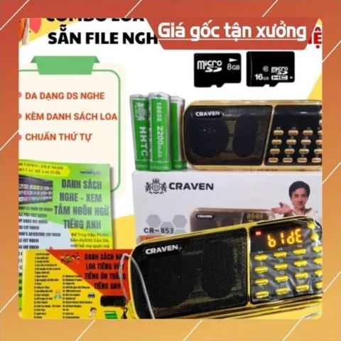 Combo Loa Đài Craven 3 Pin Thẻ Nhớ 8G Usb FM Máy Nghe Nhạc Mini Tắm Ngôn Ngữ Tiếng Anh Tiếng Trung Tiếng Việt Cho Bé