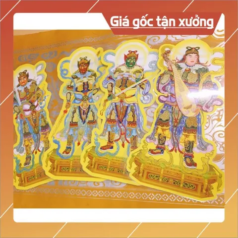 Bộ tranh cúng tứ đại thiên vương ép plastic cao 40cm