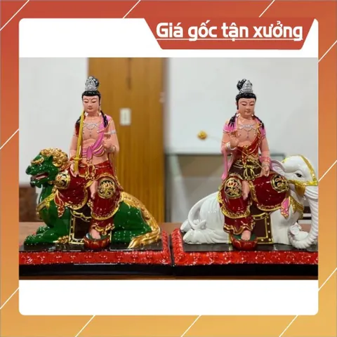 Tôn Tượng Văn Thù Phổ Hiền Nhựa Composite Cao 40cm Màu Vẽ