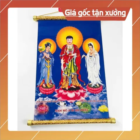 TRANH CUỘN M28 40CM X 60CM TRANH TÂY PHƯƠNG TAM THÁNH ĐỨNG XANH, CÓ ĐẦU TREO GỖ