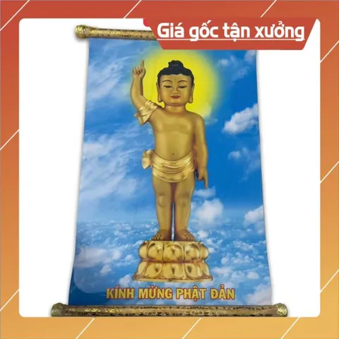 TRANH CUỘN M27 40CM X 60CM TRANH PHẬT ĐẢN, CÓ ĐẦU TREO GỖ