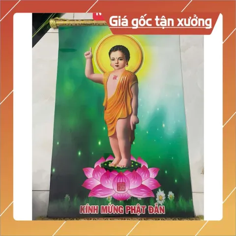 TRANH CUỘN M33 40CM X 60CM TRANH PHẬT ĐẢN CÓ ĐẦU TREO GỖ