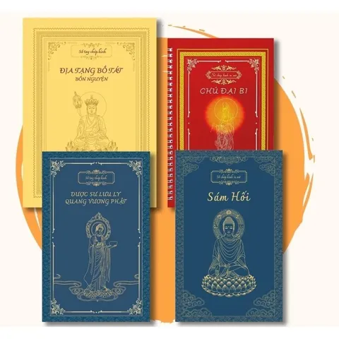 TẶNG 4 VIẾT, Combo 4 quyển chép kinh chữ in mờ ĐỊA TẠNG, CHÚ ĐẠI BI, DƯỢC SƯ, SÁM HỐI NHƯ HÌNH