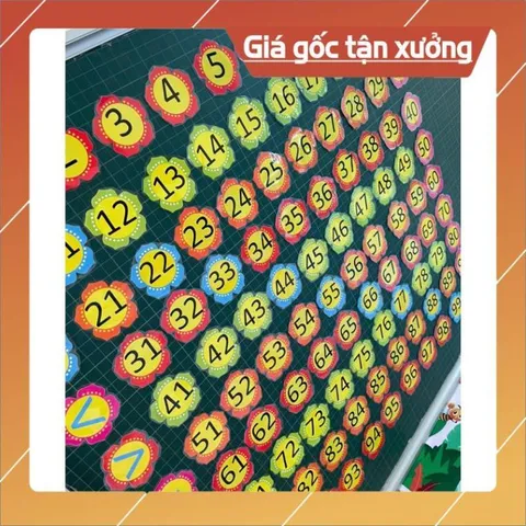 Bộ hoa số 1-100 kèm dấu (ép plastic gắn sẵn nam châm) in thủ công, màu đẹp
