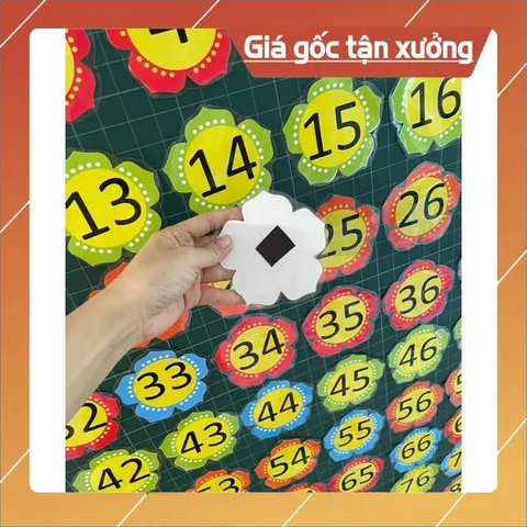 Bộ hoa số 1-100 kèm dấu (ép plastic gắn sẵn nam châm) in thủ công, màu đẹp