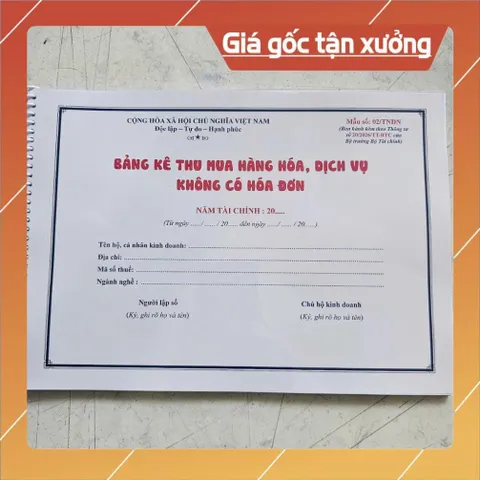 MẪU SỐ 02/TNDN - Mẫu bảng kê thu mua hàng hóa, dịch vụ - GIẤY CAO CẤP Chuẩn theo TT20/2026 của Bộ TC