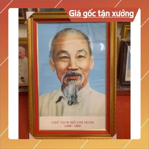 Khung kèm ảnh Bác Hồ cỡ Đại hàng đẹp( 56 x80cm) CÓ HOẢ TỐC