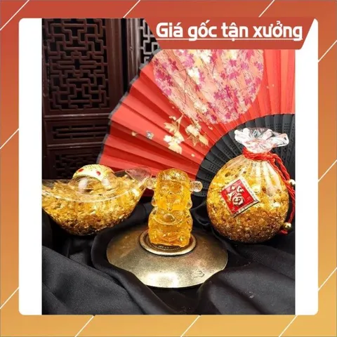Tượng Thần Tài Đá Phong Thủy Thạch Anh Vàng - Chiêu Tài Hút Lộc Phú Quý Bình An