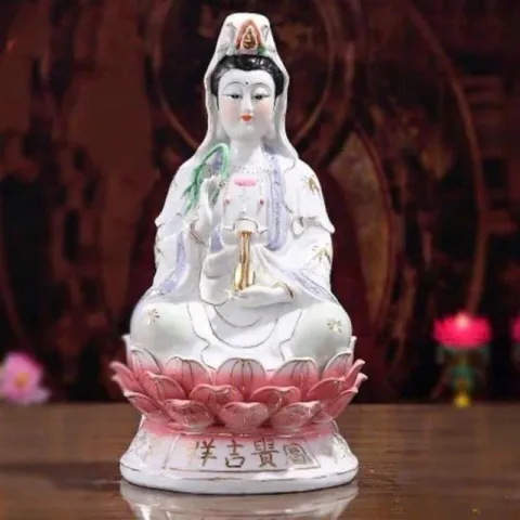 [Quá Rẻ] Tượng Quan Âm Sứ Tòa Sen Hồng 12in Cao 30cm Mẫu Rẻ Đẹ