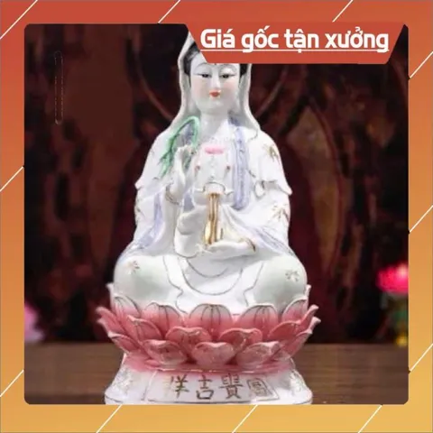 [Quá Rẻ] Tượng Quan Âm Sứ Tòa Sen Hồng 12in Cao 30cm Mẫu Rẻ Đẹ
