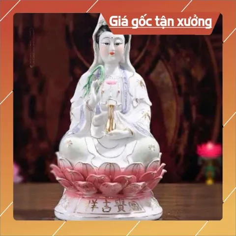 [Quá Rẻ] Tượng Quan Âm Sứ Tòa Sen Hồng 12in Cao 30cm Mẫu Rẻ Đẹ