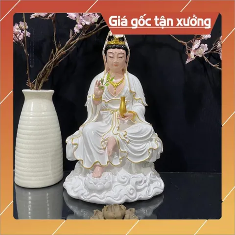 Tôn Tượng Quán Thế Âm Bồ Tát Tự Tại ngồi 30cm Màu Vẽ  2 màu