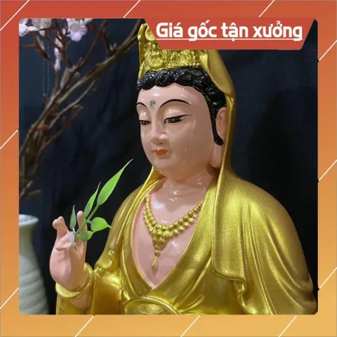 Tôn Tượng Quán Thế Âm Bồ Tát Tự Tại ngồi 30cm Màu Vẽ  2 màu