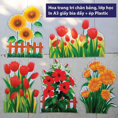 Tờ Hoa trang trí chân bảng lớp học nhiều mẫu size 30x40cm ép plastic (có sẵn băng dính dán tường )