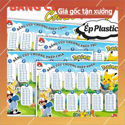 BẢNG CỬU CHƯƠNG NHIỀU CHỦ ĐỀ DỄ THƯƠNG, A4 ÉP PLASTIC .( COMBO 4 BẢNG: Cộng, trừ, nhân, chia)