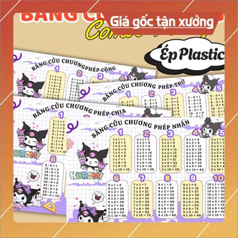 BẢNG CỬU CHƯƠNG NHIỀU CHỦ ĐỀ DỄ THƯƠNG, A4 ÉP PLASTIC .( COMBO 4 BẢNG: Cộng, trừ, nhân, chia)