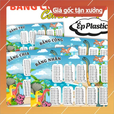 BẢNG CỬU CHƯƠNG NHIỀU CHỦ ĐỀ DỄ THƯƠNG, A4 ÉP PLASTIC .( COMBO 4 BẢNG: Cộng, trừ, nhân, chia)