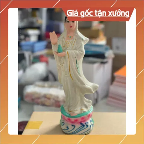 Tượng quan thế âm đứng trắng 35CM ĐẤT NUNG