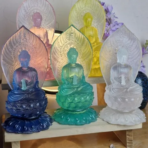 Tượng Dược Sư Lưu Ly Lá Đề 21cm, Bộ 7 Tượng Phật Dược Sư 7 màu, Tượng  Thất Phật Dược Sư 21cm  st110