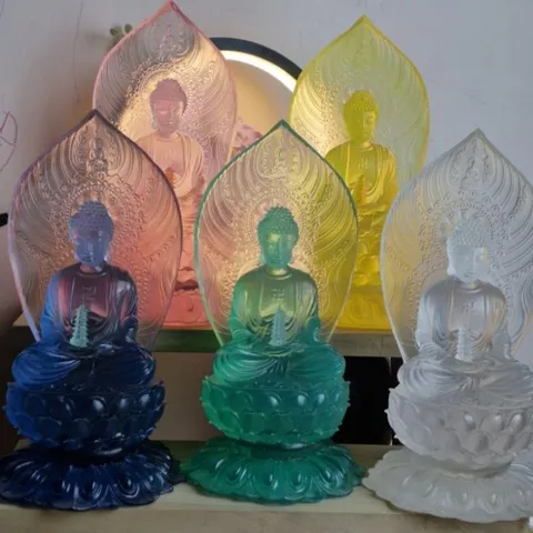 Tượng Dược Sư Lưu Ly Lá Đề 21cm, Bộ 7 Tượng Phật Dược Sư 7 màu, Tượng  Thất Phật Dược Sư 21cm  st110