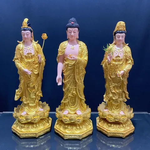Tôn Tượng Tam Thánh Tây Phương Đứng 50cm Vàng Vẽ COMPOSITE - CÓ MUA LẺ