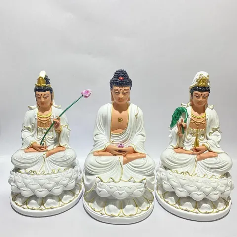Bộ Tây Phương Tam Thánh Trắng Vẽ Ngồi 30cm COMPOSITE