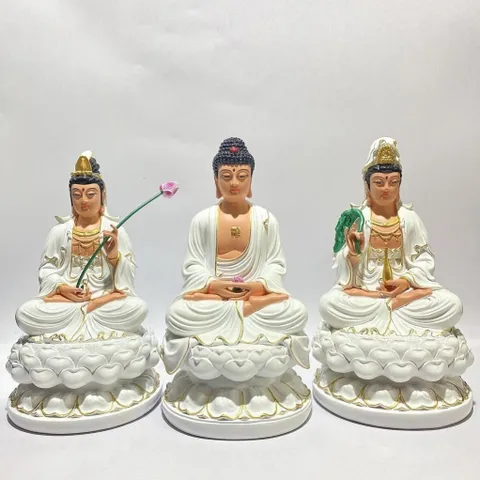 Bộ Tây Phương Tam Thánh Trắng Vẽ Ngồi 30cm COMPOSITE