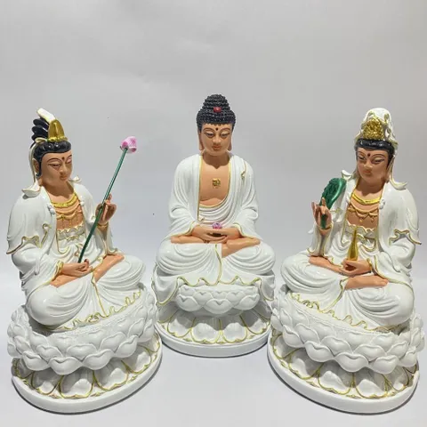 Bộ Tây Phương Tam Thánh Trắng Vẽ Ngồi 30cm COMPOSITE