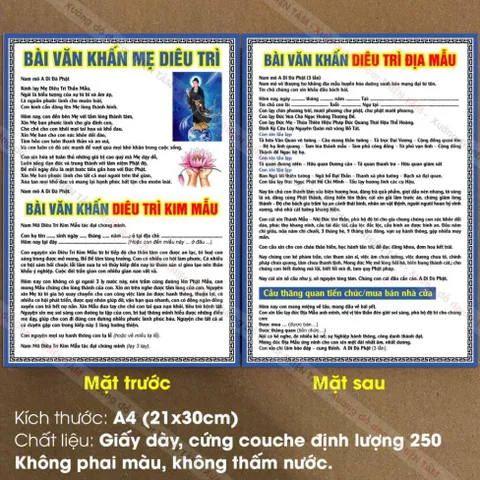 Tờ Chú Văn Khấn Mẹ Diêu Trì được in 2 mặt A4 ÉP PLASTICS