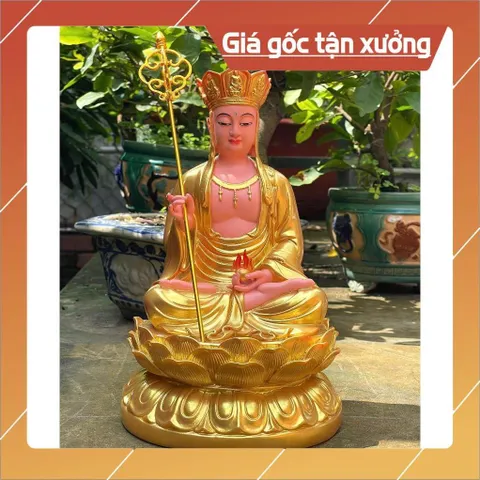 Tượng Địa Tạng Ngồi Đế Sen cao 30cm VẺ VÀNG VÀ VẺ ĐỎ