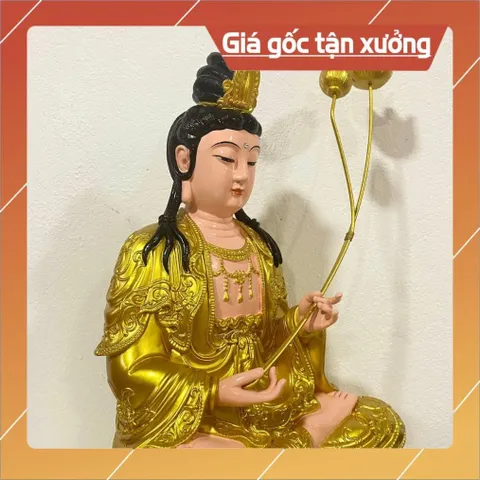 Tượng Thế Chí Bồ Tát Ngồi 45cm Màu Vàng Nhựa Composite VÀNG ĐẸP, CÓ HOẢ TỐC