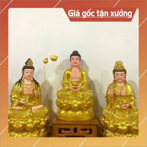 Tượng Thế Chí Bồ Tát Ngồi 45cm Màu Vàng Nhựa Composite VÀNG ĐẸP, CÓ HOẢ TỐC