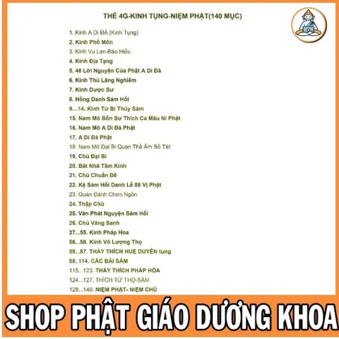 TN54 -  Thẻ Nhớ 4G Chép Sẵn 140 Bài Tụng Kinh, Niệm Phật