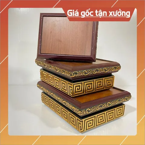 Đôn Gỗ Hình Chữ Nhật Có Hoa Văn Màu Vàng Nổi Nhiều CÓ HOẢ TỐC