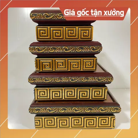 Đôn Gỗ Hình Chữ Nhật Có Hoa Văn Màu Vàng Nổi Nhiều CÓ HOẢ TỐC